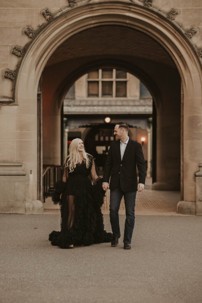This couple wanted a timeless look so they matched black for their session.
